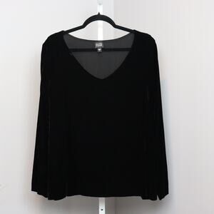 Eileen Fisher Black Velvet V-Neck Long Sleeve Top Size L